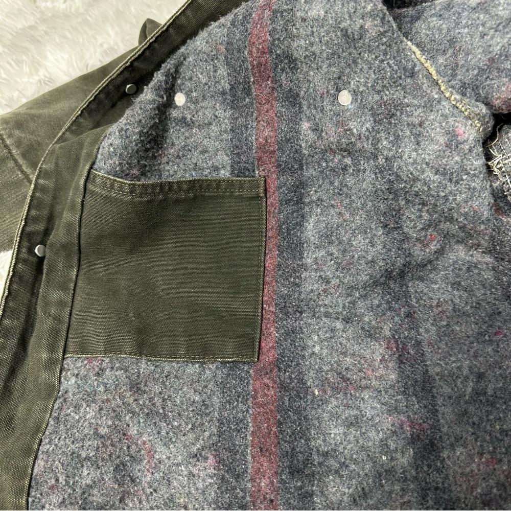 Vintage Carhartt Green Chore Jacket Blanket Lined Workwear Coat Brown Collar XL - Picture 7 of 16